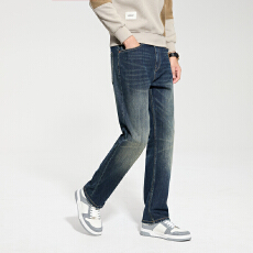 批发欧美简约通勤风高棉双芯纱面料重工洗水精工<b class='q'>时尚</b>直筒牛仔休闲裤男