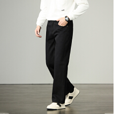 批发新款纯棉纯黑牛仔宽松直筒高街<b class='q'>欧美</b><b class='q'>简约</b>时尚经典水洗不掉色牛仔裤