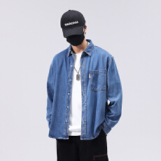 批发男士<b class='q'>衬衫</b>韩版潮流2025年春秋宽松天丝牛仔薄款外套休闲<b class='q'>衬衣</b>长袖