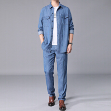 批发男士衬衫韩版潮流2025年春秋宽松天丝牛仔薄款外套<b class='q'>休闲</b>衬衣长袖男