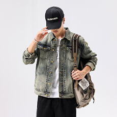 批发牛仔外套男韩版潮流2023新款<b class='q'>欧美</b><b class='q'>简约</b>男士外套春秋装夹克男宽松男