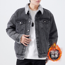 批发535R男装冬季新款加绒加厚保暖牛仔夹克外套潮牌茄克宽松休闲外套