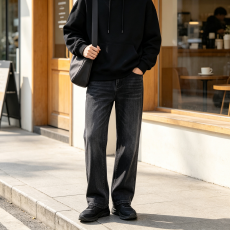 批发男士棉弹黑灰色水洗微喇叭商务通勤日常休闲牛仔裤微喇休闲牛仔裤