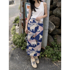 批发褶家欧洲站2026年春夏新款彩色涂鸦印花褶皱女中长款弹力半身裙