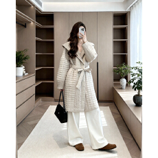 批发褶家巨好看的夹棉风韩版中长款加厚连帽棉袄冬<b class='q'>保暖</b>棉服外套配腰带