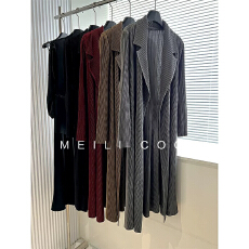 批发褶家高级感时尚百搭显瘦三宅女2025<b class='q'>秋</b>冬新款纯色气质风衣配腰带