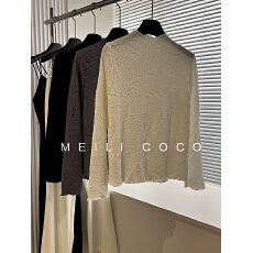 批发褶家三宅褶皱上衣女秋新款重工纯色半高领长袖显瘦百搭T恤打小衫