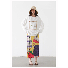 批发褶家原创趣味印花高腰<b class='q'>半身裙</b>女2025夏季新款垂坠感直筒长<b class='q'>半身裙</b>