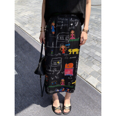 批发褶家褶皱夏季2026新款印花弹力百搭气质显瘦中<b class='q'>长款</b>松紧腰<b class='q'>半身裙</b>