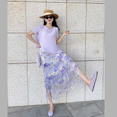 批发褶家<b class='q'>欧洲站</b>2026夏季<b class='q'>新款</b>欧货松紧腰时尚印花流苏A字三宅半身裙