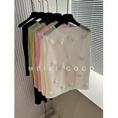 批发褶家设计感三宅风钉花短外套女2026新款纯色圆领显瘦百搭<b class='q'>针织</b>开衫