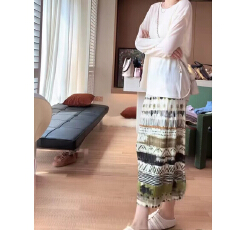 批发褶家欧货2026夏季新款波西米亚风印花褶皱裙女高腰显瘦中长半身裙