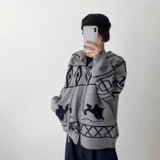 批发费尔岛复古提花羊毛混纺毛衣女宽松休闲外穿针织衫5针纱线轻暖