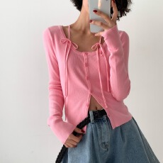 批发小众博主圆领不对称系带马海毛<b class='q'>开衫</b> 2025春秋新款韩系上衣<b class='q'>针织衫</b>