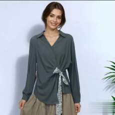 批发独特超好看气质通勤长袖上衣女秋季设计感丝巾蝴蝶结绑带收腰衬衫