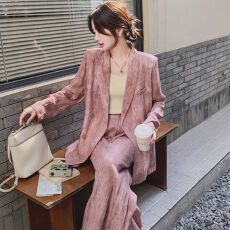 批发单/套装 春季新款遮肉西装套装高级气质时尚休闲西服阔腿裤两件套