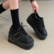 批发厚底坡跟铆钉大码朋克女秋冬COS单鞋学生漫展增高鞋40码四季运动