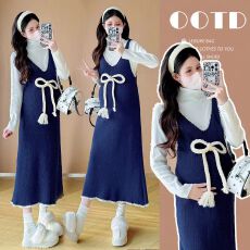 批发孕妇装2025秋冬新款高级感蝴蝶结针织毛衣背心裙