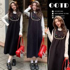 批发孕妇装2025秋季新款简约百搭打底衫+创意彩球针织毛衣背心裙套装