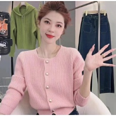 批发法式小香风纽扣加厚毛衣针织开衫女2025冬季新款软糯宽松外套