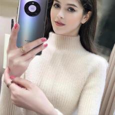 批发春秋冬季仿水貂保暖内搭毛衣女半高领针织上衣加厚打底衫修身简约