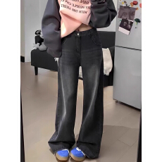 黑灰色阔腿牛仔裤女秋冬季新款宽松百搭显瘦显瘦梨形身材阔腿长裤
