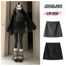 批发毛呢半身裙女小个子秋冬季高腰短裙高级感小众<b class='q'>防走光</b>内衬A字裙子