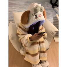批发少女<b class='q'>可爱</b>卡通珊瑚绒连帽睡袍睡衣女冬季新款加绒加厚毛绒居家睡裙