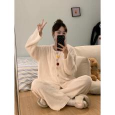 批发甜美韩系简约<b class='q'>珊瑚</b><b class='q'>绒</b><b class='q'>睡衣</b>女款冬季新款毛<b class='q'>绒</b><b class='q'>绒</b>亲肤保暖家居服两件套