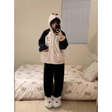 批发可爱<b class='q'>卡通</b>企鹅珊瑚绒<b class='q'>睡衣</b>秋冬款女加绒加厚保暖家居服连帽套装外穿