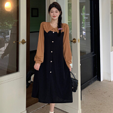 批发实拍实价百搭裙子设计感<b class='q'>撞色</b>拼接娃娃领大码胖MM显瘦<b class='q'>连衣裙</b>女