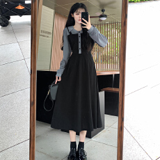 批发实拍 秋冬季假两件<b class='q'>连衣裙</b>胖mm遮肚显瘦时尚大码<b class='q'>撞色</b>高腰裙子