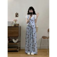 批发韩系碎花T恤假两件阔腿<b class='q'>裤</b><b class='q'>两件套</b>女2026夏季新款显瘦休闲短袖套<b class='q'>装</b>