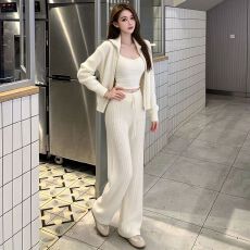 批发官图 休闲运动套装<b class='q'>女</b>秋季韩系巨好看白色针织<b class='q'>开衫</b>毛衣阔腿长裤子