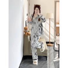批发新中式竹叶印花长袖睡衣女春夏款2026新款高级开衫长裤家居服<b class='q'>套装</b>