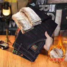 批发雪狐绒秋冬牛仔裤男款弹力修身直筒裤刺绣印花韩版裤子男裤长裤