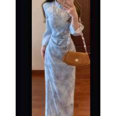 批发实拍不拿货者任何平台可投诉有货新中式<b class='q'>提花</b>改良旗袍女秋季