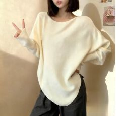 批发法式不规则纯色蝙蝠袖<b class='q'>宽松</b>针织衫慵懒风套头毛衣上衣女