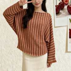 批发2025新款包芯纱<b class='q'>长袖</b>竖条<b class='q'>蝙蝠衫</b>韩版宽松显瘦套头针织衫女上衣