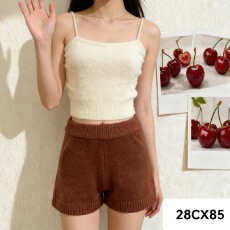 批发新款韩版时尚简约松紧高腰百搭针织短裤