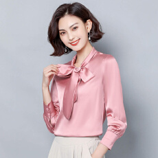 批发高品质】长袖<b class='q'>衬衫</b>女缎面款高级感轻奢上衣蝴蝶结法式通勤白色<b class='q'>衬衣</b>