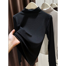 批发黑色气质半高领长袖<b class='q'>打底衫</b>女2025年冬新款<b class='q'>莫代尔</b>修身显瘦微弹上衣