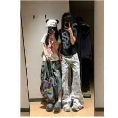 批发新款美式复古迷彩裤潮流百搭<b class='q'>商务</b>裤宽松阔腿裤<b class='q'>休闲裤</b>长裤