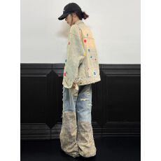 批发有点帅***美式<b class='q'>街头</b>黄泥水洗做旧复古牛仔衣宽松潮牌小众外套