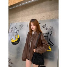 批发美拉德棕色机车PU皮衣外套女秋冬季中性风美式复古<b class='q'>街头</b>宽松夹克潮