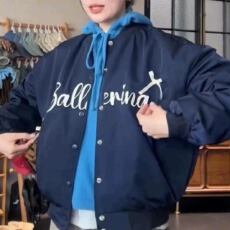 批发藏青色字母棒球服外套女春秋2025新款美式学院风甜酷减龄夹克上衣