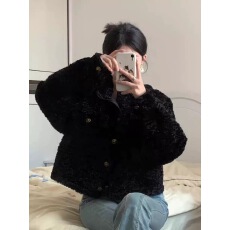 批发2025秋冬新款羊羔毛加厚夹克大衣高级感短款皮草小香风外套女上衣