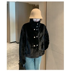 批发2025年冬季新款双排扣英伦风立领仿水貂绒加厚宽松仿皮草外套女