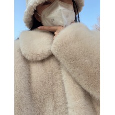 批发韩国秋冬款小白熊人造皮草休闲宽松翻领大衣环保仿水貂毛毛外套女