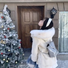 批发环保貂绒皮草外套女连帽中长款2025秋冬季新款狐狸毛领毛毛绒大衣